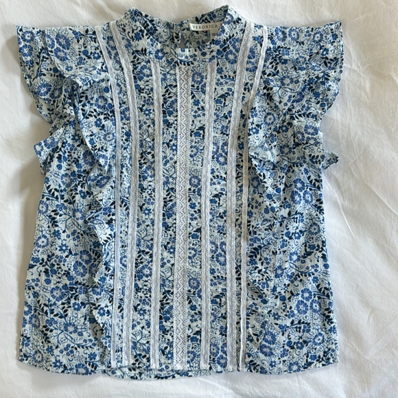 Veronica Beard Sol Floral Ruffle High Neck Blouse - Picture 9 of 9